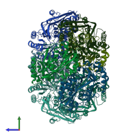 PDB entry 2gge coloured by chain, side view.