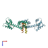 PDB entry 2ggm coloured by chain, top view.