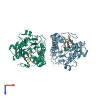 PDB entry 2ggs coloured by chain, top view.