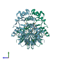 PDB entry 2gh1 coloured by chain, side view.