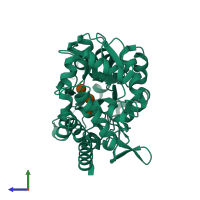 PDB entry 2gh9 coloured by chain, side view.