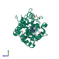 PDB entry 2ghd coloured by chain, side view.