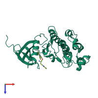 PDB entry 2ghg coloured by chain, top view.