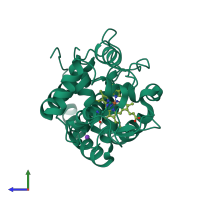 PDB entry 2ghh coloured by chain, side view.