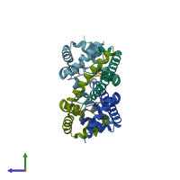 PDB entry 2ghj coloured by chain, side view.