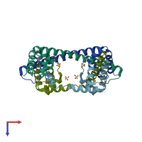 PDB entry 2ghj coloured by chain, top view.