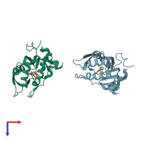 PDB entry 2ghq coloured by chain, top view.