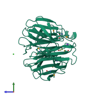 PDB entry 2ghs coloured by chain, side view.