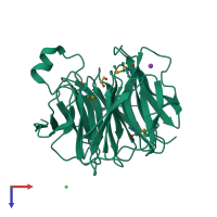 PDB entry 2ghs coloured by chain, top view.