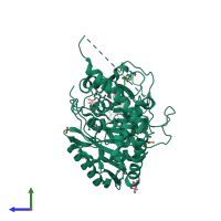 PDB entry 2gi3 coloured by chain, side view.