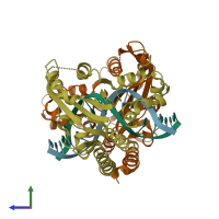 PDB entry 2gij coloured by chain, side view.