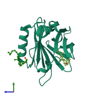 PDB entry 2gj5 coloured by chain, side view.