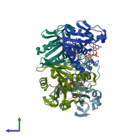 PDB entry 2gj9 coloured by chain, side view.