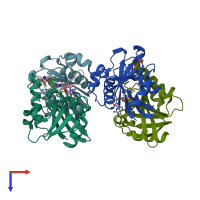 PDB entry 2gj9 coloured by chain, top view.