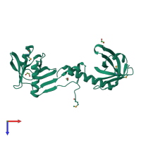 PDB entry 2gjg coloured by chain, top view.
