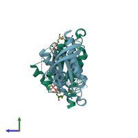 PDB entry 2gjs coloured by chain, side view.