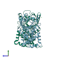 PDB entry 2gjt coloured by chain, side view.