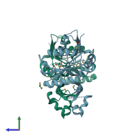 PDB entry 2gk4 coloured by chain, side view.