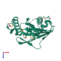 PDB entry 2gkp coloured by chain, top view.