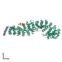 Hetero trimeric assembly 1 of PDB entry 2gl7 coloured by chemically distinct molecules, front view.
