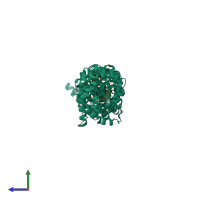 Hetero trimeric assembly 1 of PDB entry 2gl7 coloured by chemically distinct molecules, side view.