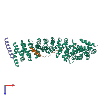 Hetero trimeric assembly 1 of PDB entry 2gl7 coloured by chemically distinct molecules, top view.