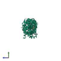 Hetero trimeric assembly 2 of PDB entry 2gl7 coloured by chemically distinct molecules, side view.