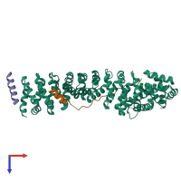 Hetero trimeric assembly 2 of PDB entry 2gl7 coloured by chemically distinct molecules, top view.