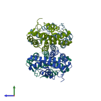 PDB entry 2gl8 coloured by chain, side view.