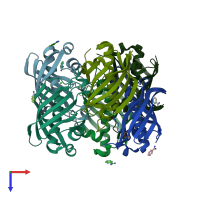 PDB entry 2gll coloured by chain, top view.