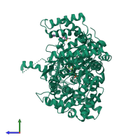 PDB entry 2gm9 coloured by chain, side view.