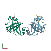 PDB entry 2gmq coloured by chain, front view.