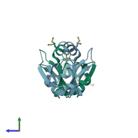 PDB entry 2gmq coloured by chain, side view.