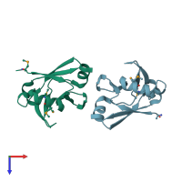 PDB entry 2gmq coloured by chain, top view.