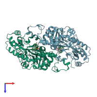 PDB entry 2gmu coloured by chain, top view.