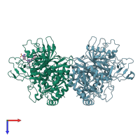 PDB entry 2gmv coloured by chain, top view.