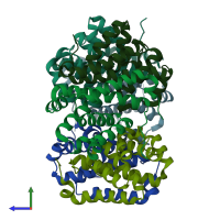 PDB entry 2gmy coloured by chain, side view.