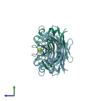 PDB entry 2gnd coloured by chain, side view.