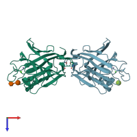 PDB entry 2gnd coloured by chain, top view.
