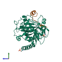 PDB entry 2gng coloured by chain, side view.