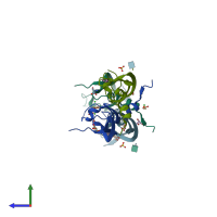 PDB entry 2gnn coloured by chain, side view.