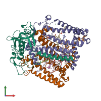 PDB entry 2gnu coloured by chain, front view.