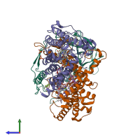 PDB entry 2gnu coloured by chain, side view.