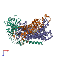 PDB entry 2gnu coloured by chain, top view.