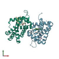 PDB entry 2gnv coloured by chain, front view.