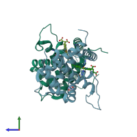 PDB entry 2gnv coloured by chain, side view.