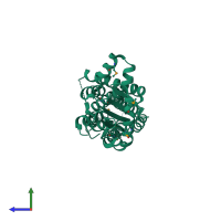 PDB entry 2gnx coloured by chain, side view.