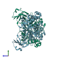 PDB entry 2gok coloured by chain, side view.