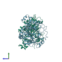 PDB entry 2gp3 coloured by chain, side view.