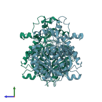 PDB entry 2gp6 coloured by chain, side view.